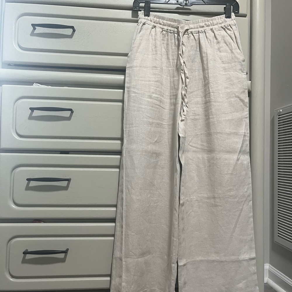 NWT Wide Leg Linen Elastic Waist Pants - Cream